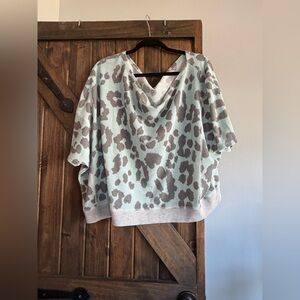 Gray and White Leopard Print Women's Top. Oversized.